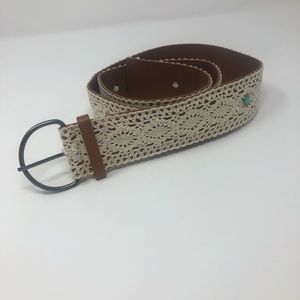 Faux Leather with White Lace Faux Turquoise Stones